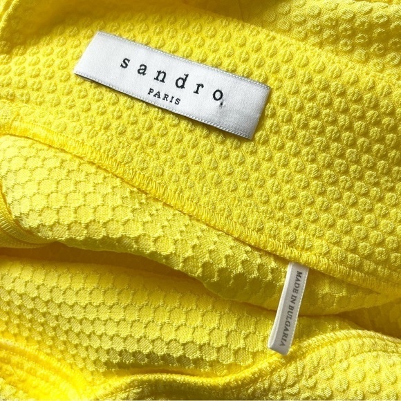 NWT SANDRO Textured Sleeveless Halter V-Neck Ruffle Flounce Hem Sheath Dress L - Picture 5 of 5